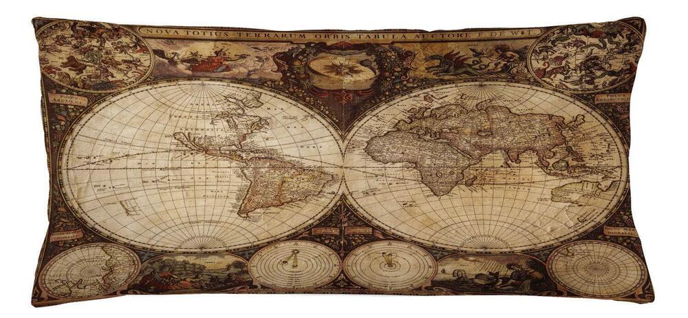 3863 World Map Throw Pillow Cushion Cover, Old World Map Drawn in 1720s